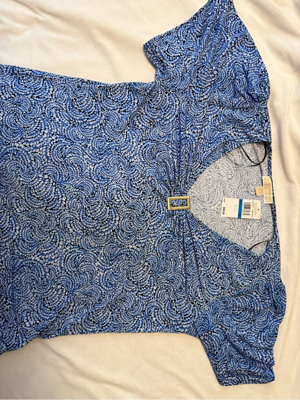 Michael Kors Blue Printed V-Neck Short Sleeve Top